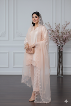 3-Piece Premium Peach Embroidered Raw Silk