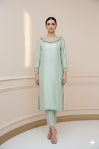 2-Piece Raw Silk - Pistachio Elegance