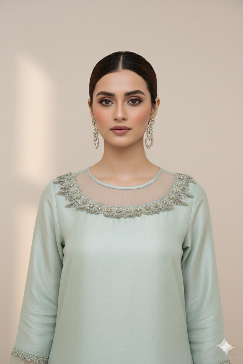 2-Piece Raw Silk - Pistachio Elegance