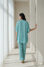 Pure Raw Silk 2-Piece - Dusty Aqua Elegance