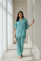 Pure Raw Silk 2-Piece - Dusty Aqua Elegance