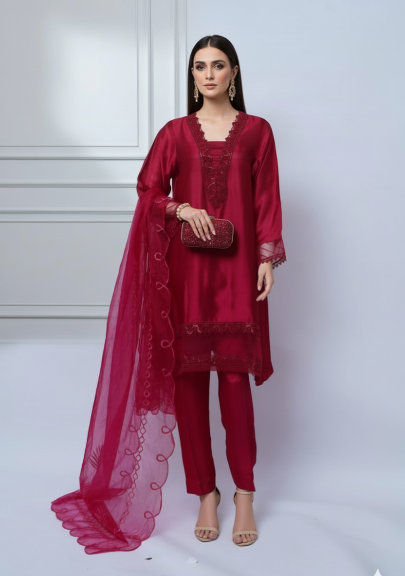 Premium Raw Silk 3Piece Suit – Timeless Maroon