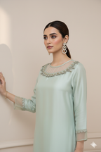 2-Piece Raw Silk - Pistachio Elegance