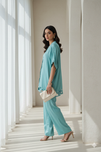 Pure Raw Silk 2-Piece - Dusty Aqua Elegance