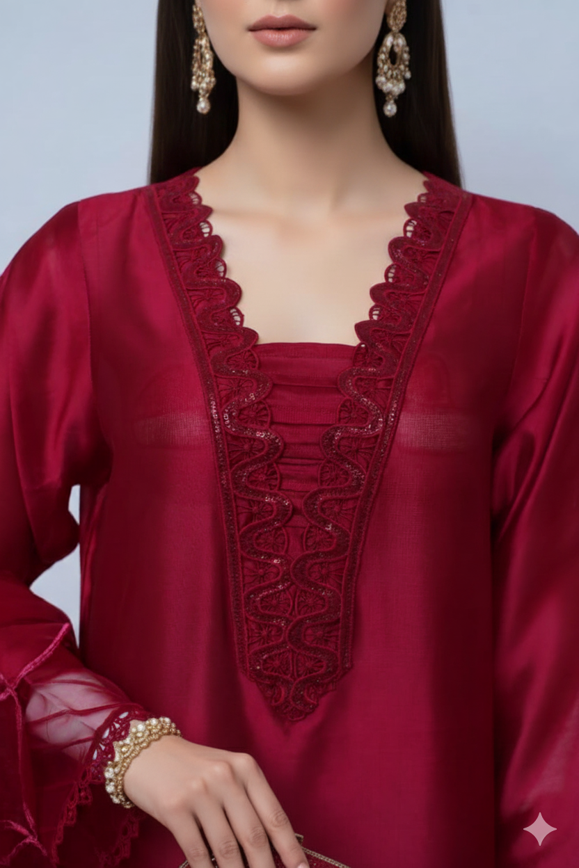 Premium Raw Silk 3Piece Suit – Timeless Maroon