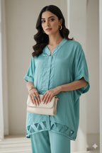Pure Raw Silk 2-Piece - Dusty Aqua Elegance